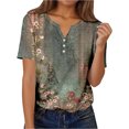 thumbnail image 2 of Summer Tops for Women Neck Buttons Dressy Geometric Print Tshirt Short Sleeve Spring Casual Tees, 2 of 5