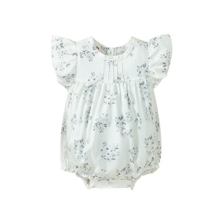 

Calsunbaby Newborn Girls Flying Sleeve Bodysuit Infants Flower Pattern Round Neck Romper Summer Snap Crotch Jumpsuit