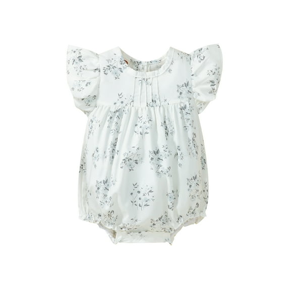 Chollius Newborn Baby Girls Summer Snap Crotch Jumpsuit, Flower Pattern Round Neck Romper, Lovely Flying Sleeve Bodysuit