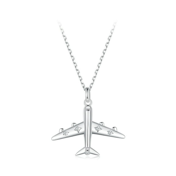 Airplane Charm Necklace - 925 Silver Adjustable Chain Delicate Pendant Jewelry for Women
