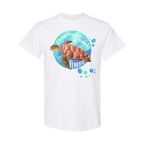 Inktastic Pompano Beach, Florida Swimming Sea Turtle with Bubbles T-Shirt