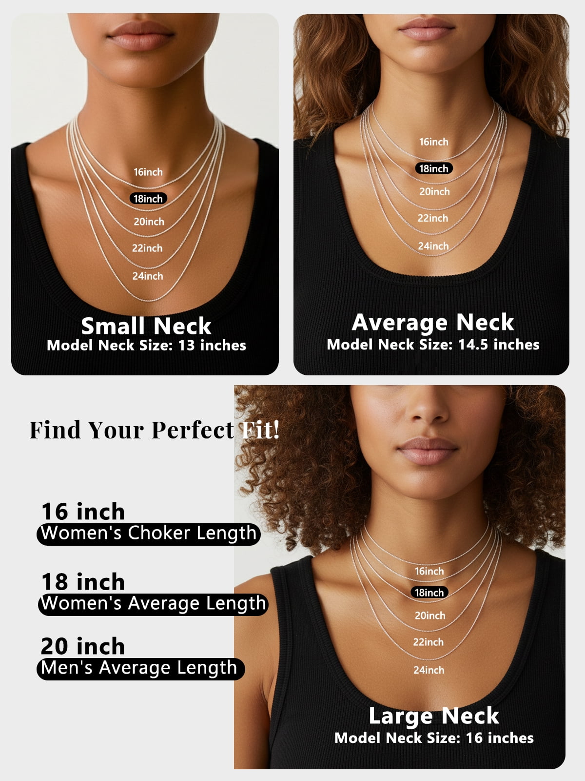 Silvora 925 Sterling Silver Chain Necklaces for Women, 1.1mm Thin Silver Chain for Adding Pendant 16/18/20/22/24 Inch