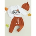 thumbnail image 2 of My First Halloween Baby Boy Girl Outfits Long Sleeve Pumpkin Letter Print Romper + Pants + Hat Set Infant Clothes, 2 of 8