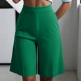 thumbnail image 2 of Womens Linen Shorts Plus Size Women's Dressy Bermuda Shorts, High Waist Knee Length Pants with Pockets, Summer Office Work Shorts Green S, 2 of 8