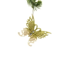 Starlight Collection, Gold/Cream Plastic Glittering Butterfly Ornament (Pack of 8)