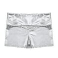 thumbnail image 4 of Miutii Kids Girl High Waisted Booty Shorts Rave Dance Hot Pants Gymnastics Yoga Sports Workout Swimsuit Activewear Silver 8, 4 of 5