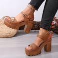 thumbnail image 3 of Rokment Platform Dressy Sandals for Women Ladies 2026 Comfortable Studded Leather Open Toe Chunky Block High Heels Summer Casual Beach Orthopedic Walking Shoes with Buckles Straps Brown Size 7.5, 3 of 7