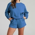 thumbnail image 2 of WCMZJ Women 2 Piece Outfits Sweat Shorts Sets 2024 Long Sleeve Casual Lounge Matching Set Sweatsuit Tracksuit Clothes with Pockets Blue M, 2 of 9