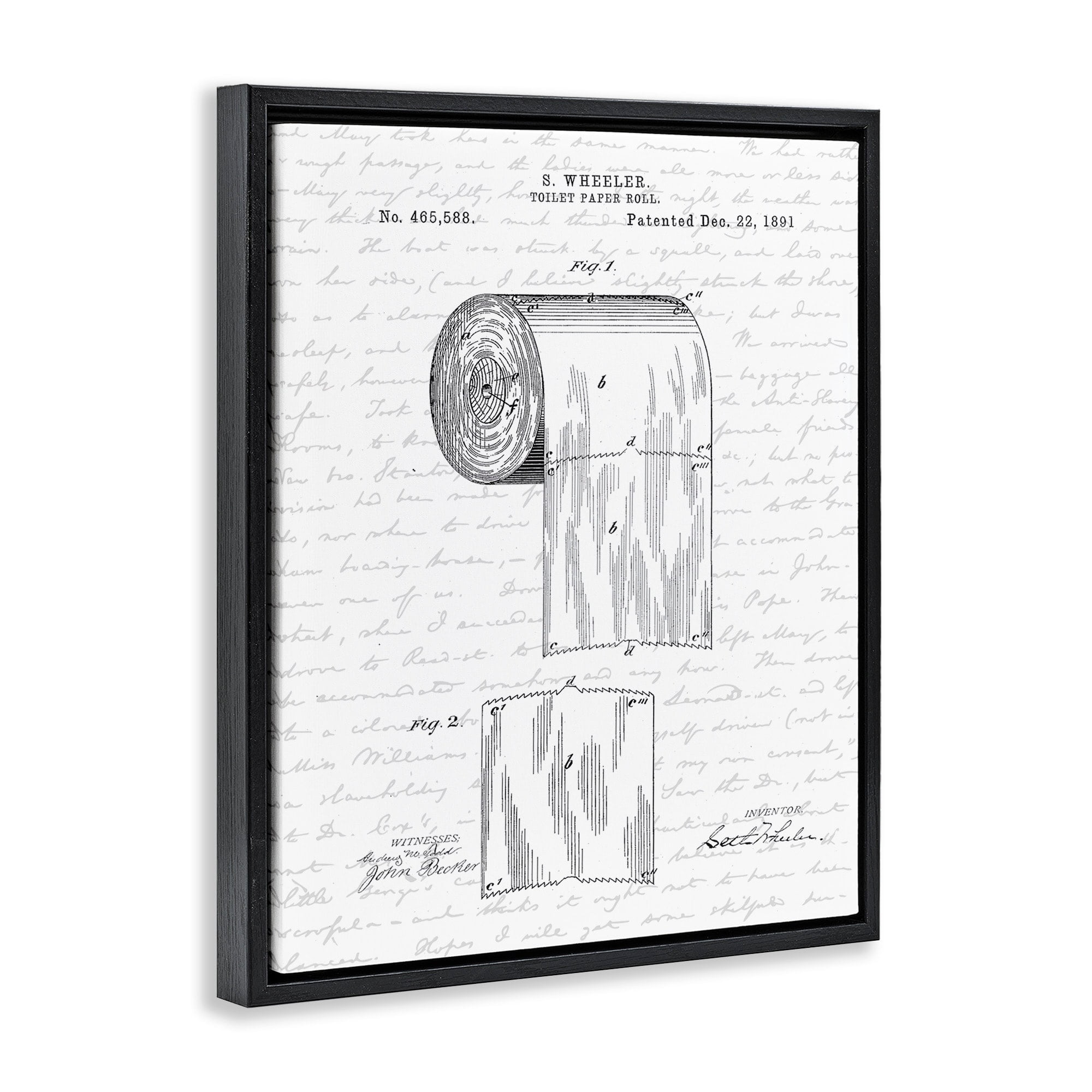 Stupell Industries Toilet Paper Roll Patent Black And White Bathroom Design Jet Black Framed Floating Canvas Wall Art, 24x30, by Lettered and Lined