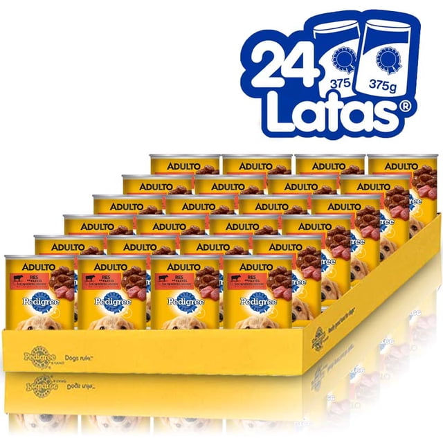 Charola de Alimento Húmedo Lata para Perro Adulto Sabor Res en Filetes PEDIGREE 24 latas con 375 GR