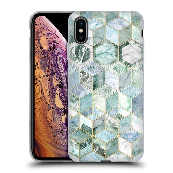 Head Case Designs Officially Licensed Micklyn Le Feuvre Marble Patterns Jade Honeycomb Soft Gel Case Compatible with Apple iPhone XS Max