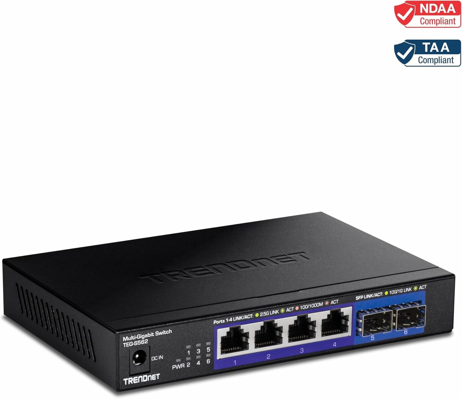 TRENDnet TEG-S562, 6-Port Multi-Gig Network Switch, Unmanaged Desktop Ethernet Switch with Metal Housing, Black