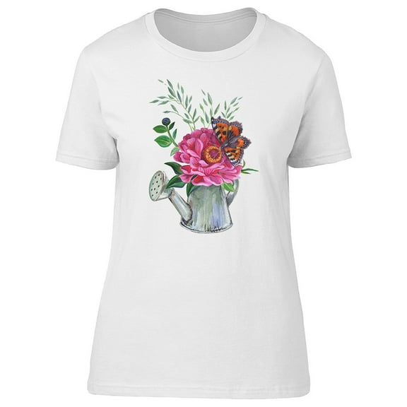 Flower & Butterfly Watering Can Tee Women's -Image by Shutterstock