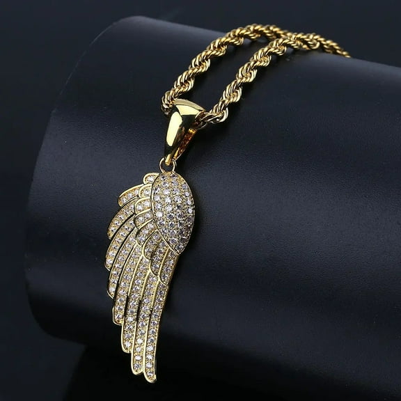 Bling Angel Wings 14K Yellow Gold Pendants Necklaces for Men AAA CZ Zircon Ice Out Hip Hop Rapper Jewelry