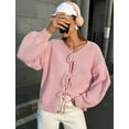 thumbnail image 4 of Women's Tie Front Bow Cardigan Sweaters Oversized Chunky Long Sleeve Open Front Knit Sweater Tops, 4 of 6