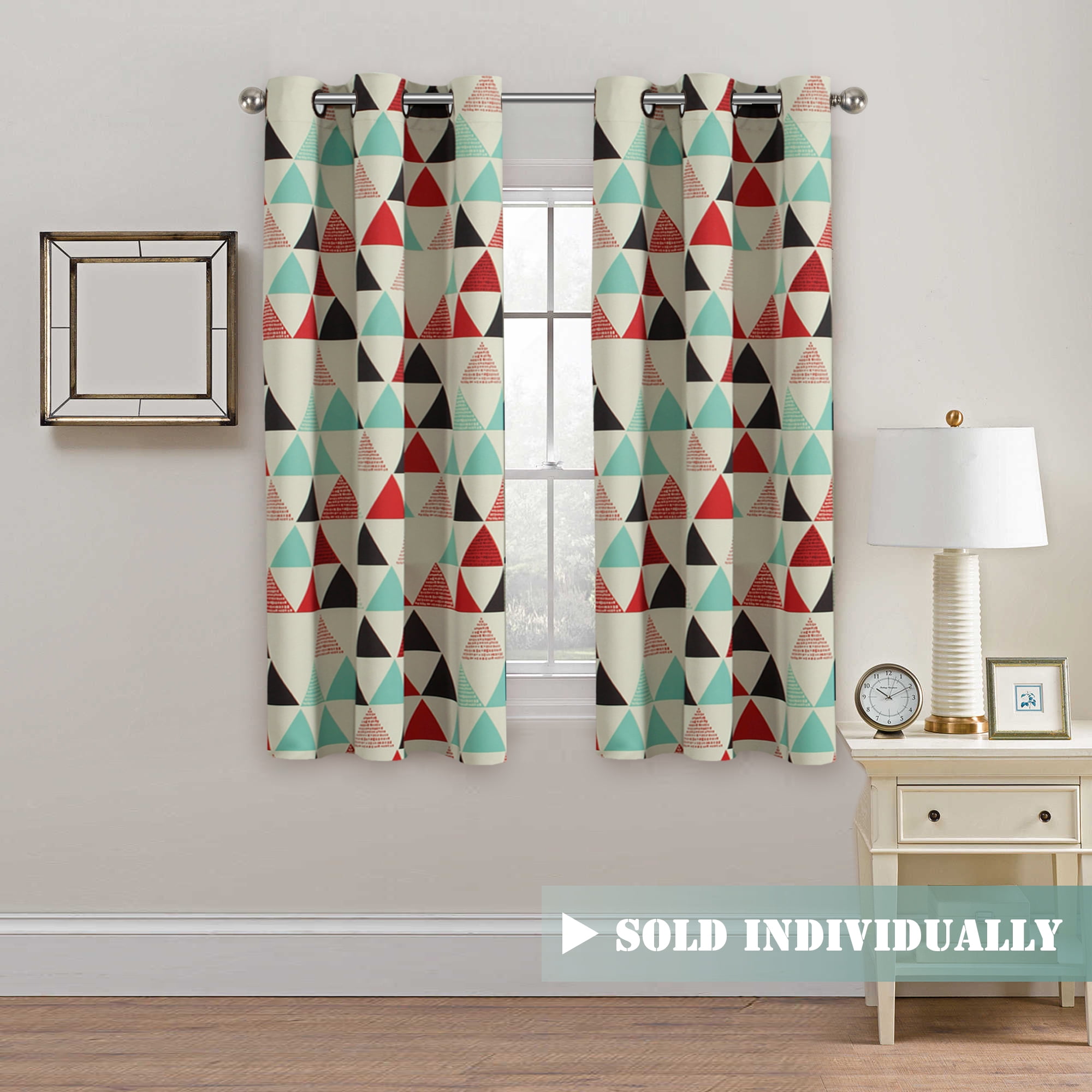 H Versailtex Stone Blue Beige Red Black Triangle Pattern Thermal Insulated Blackout Curtains Antique Grommet 1 Panel 40 Wide By 63 Long Walmart Com Walmart Com