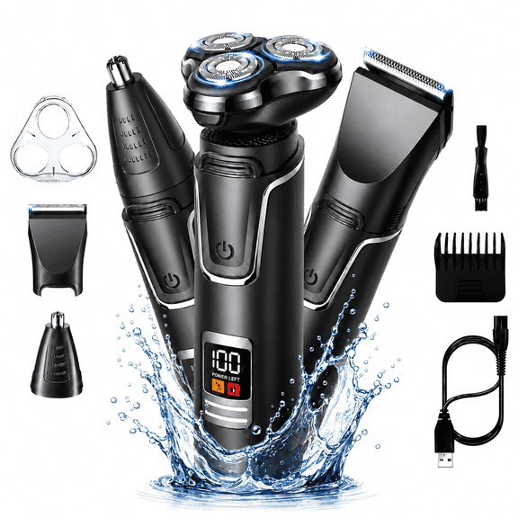 3 IN 1 Electric Razor for Men: Rechargeable Electric Shavers with Nose Trimmer Sideburns Trimmer,Waterproof Wet/Dry Grooming Kit