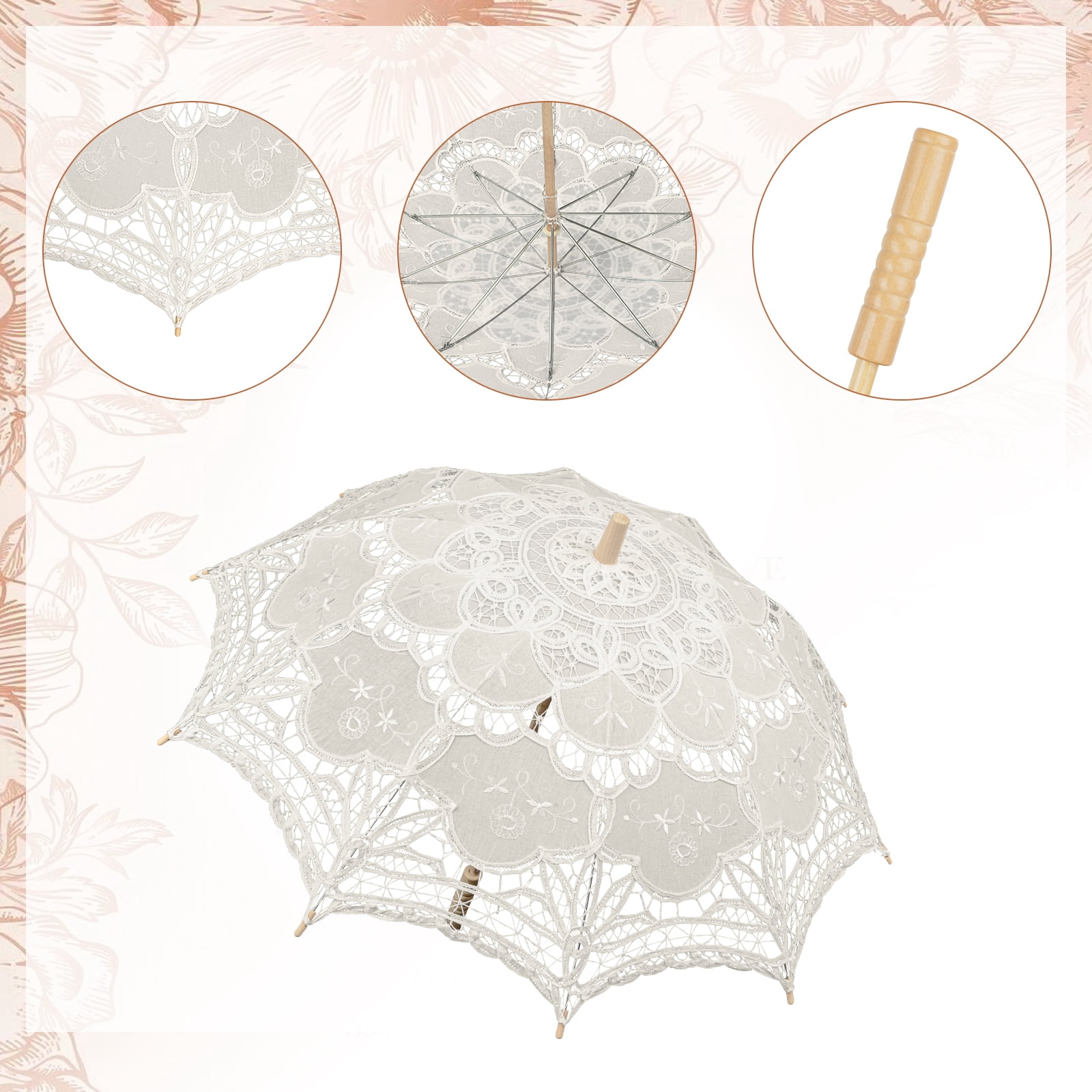 TOPTIE Handmade Lace Umbrella Parasol with Elegant Lace Fan for Weddings Art Exhibition