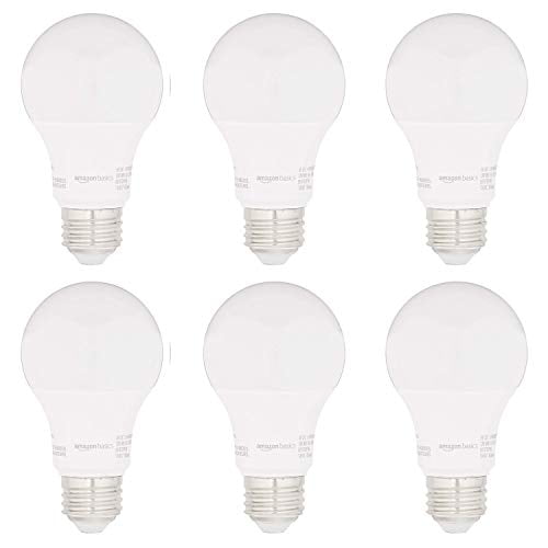 6-Pack 15,000 Hour Lifetime A19 LED Light Bulbs CEC Compliant Basics 40W Equivalent Dimmable Daylight