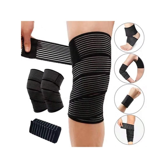 Extra Long Elastic Knee Wrap Compression Bandage Brace Support For Legs Stabilising Ligaments Squat Basketball Running Black [70cm]