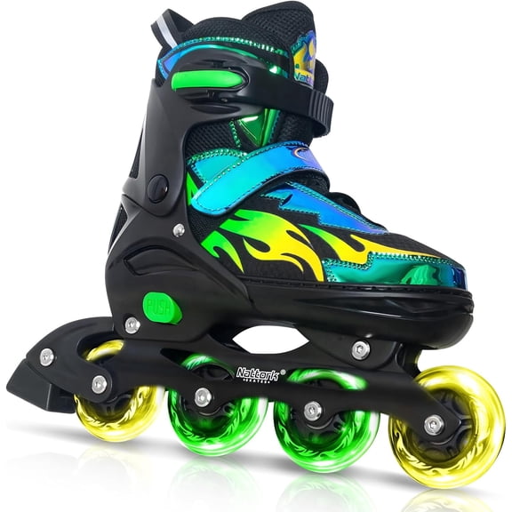 Inline Skates for Kids Adults Adjustable Flashing Blades Roller Skates Boys Girls Aged 4-16 Beginners Aurora Green