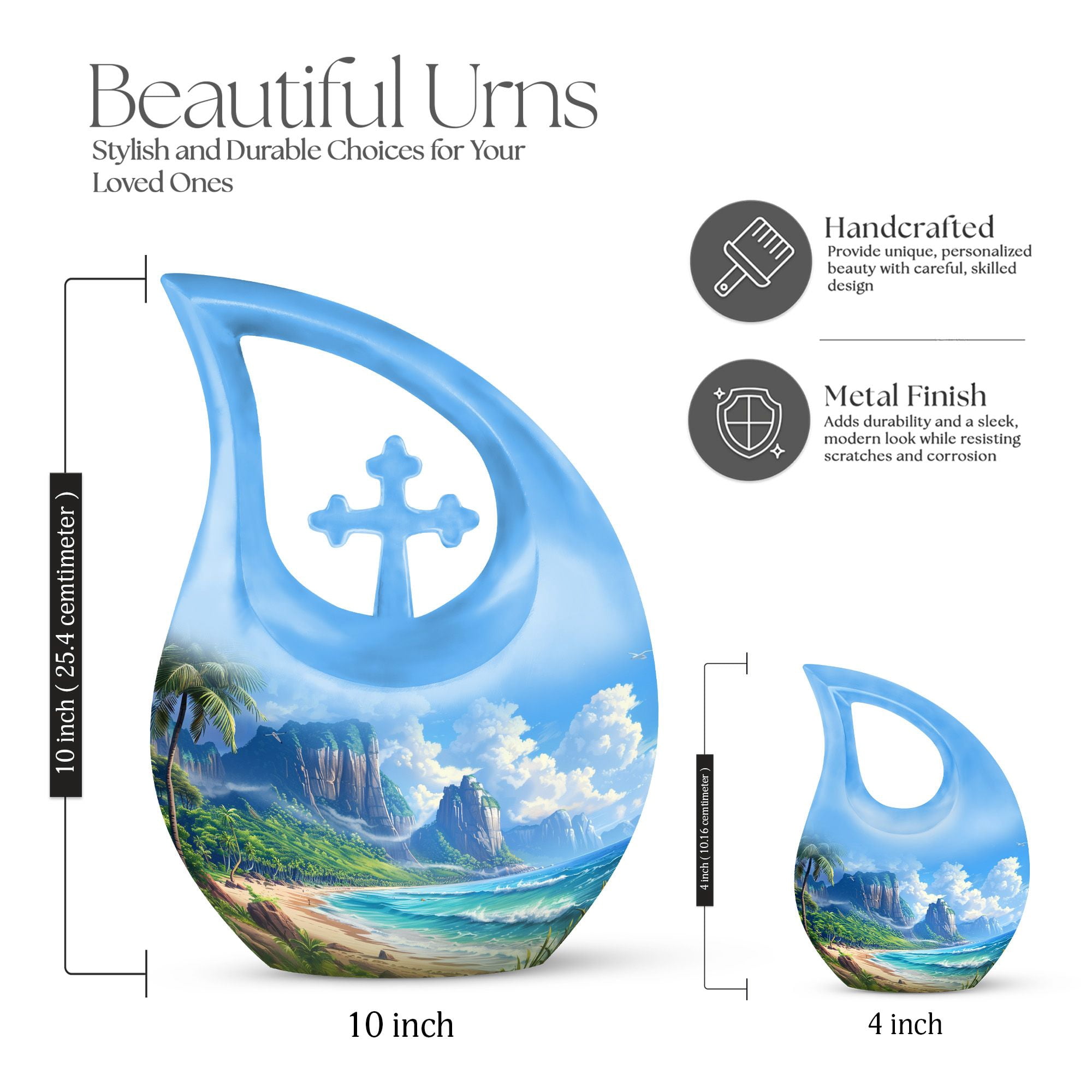 MUKTIVE Combo Sets (1 Large 10 ", 4 Keepsake 3 ") Beach,themed Cremation Urn for Human Ashes, Decorative Funeral & Burial Urn for Adults, Memorial Gift for Grandfather & Grandmother