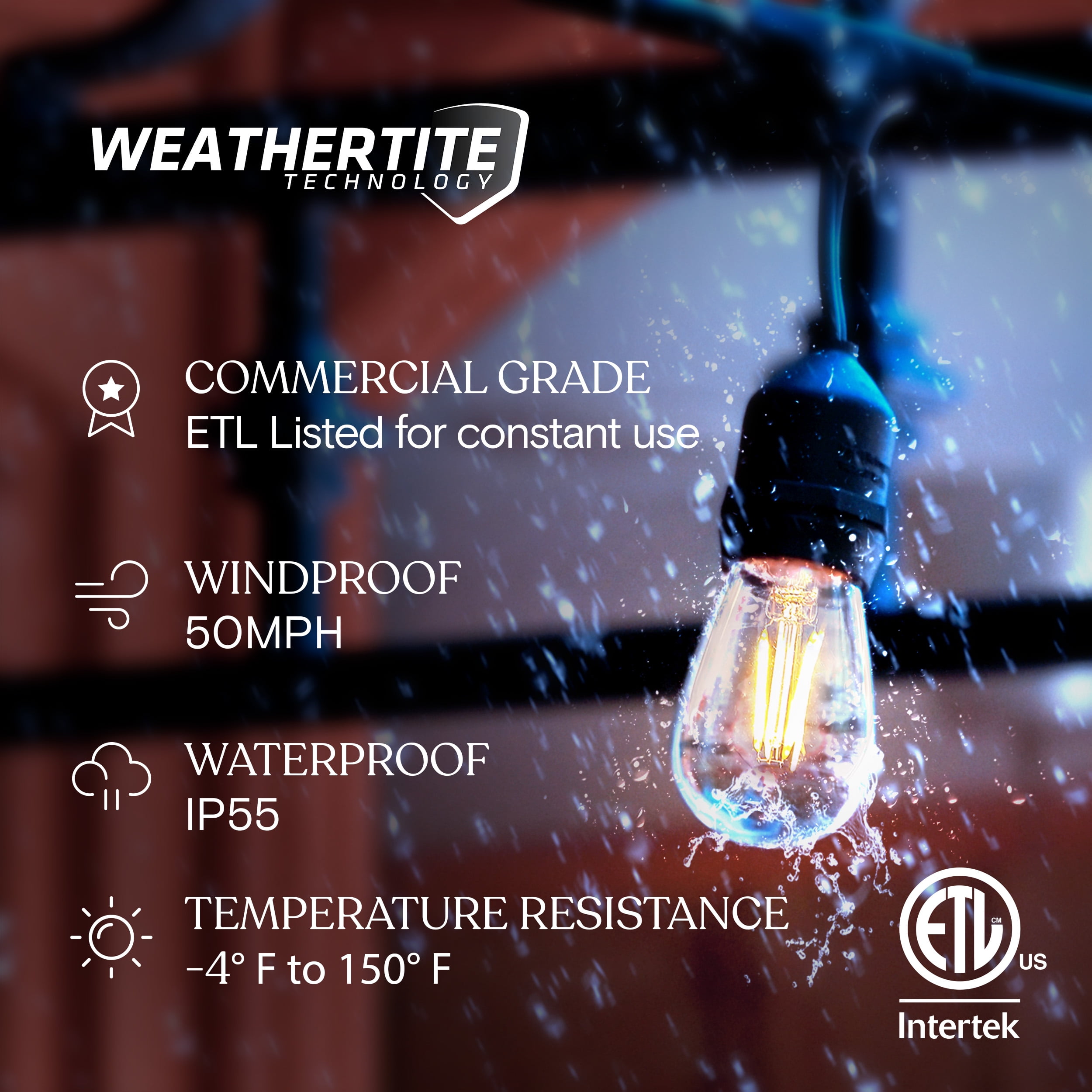 Brightech Ambience Pro LED Outdoor String Lights 24 ft, Waterproof Shatterproof 1W Dimmable Edison Bulbs for Patio, Porch, Backyard, 2700K Soft White