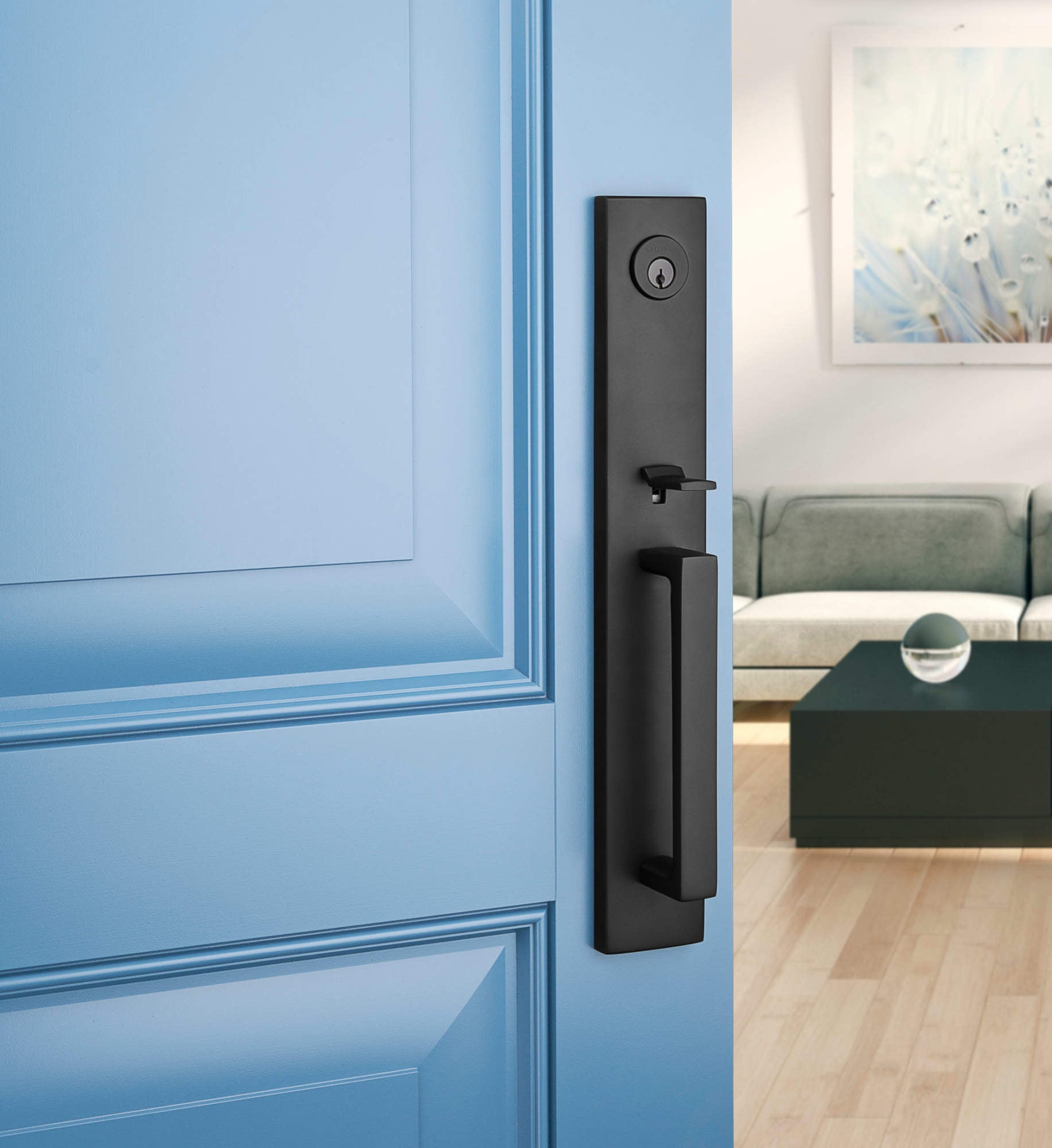 Baldwin Reserve Scsanxconcrr190 Single Cylinder Santa Cruz Handleset Contemporary Knob And Contemporary Round Rose With 6Al Latch And Dual Strike Satin Black Finish