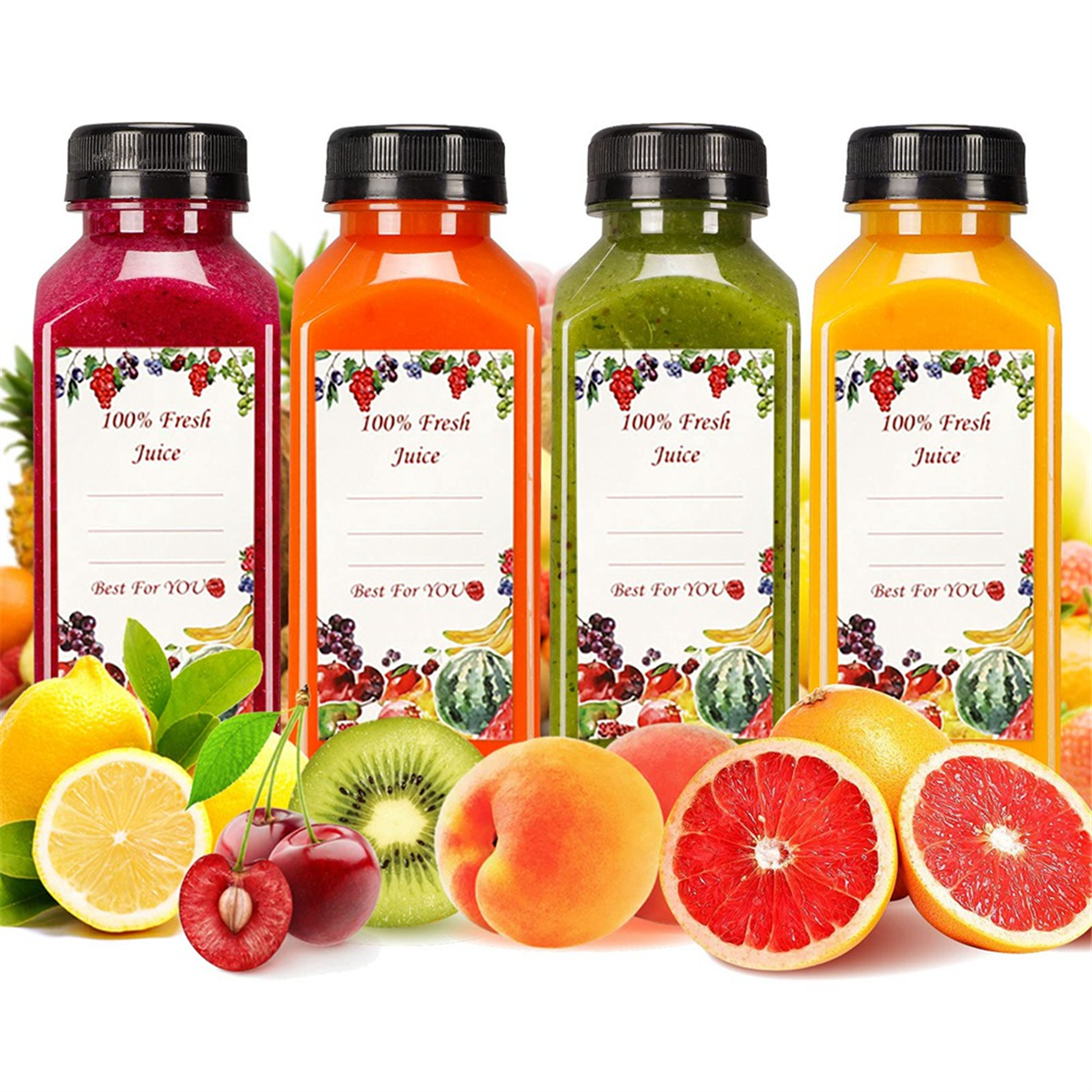 12oz Empty Plastic Juice Bottles with Caps,Reusable Water