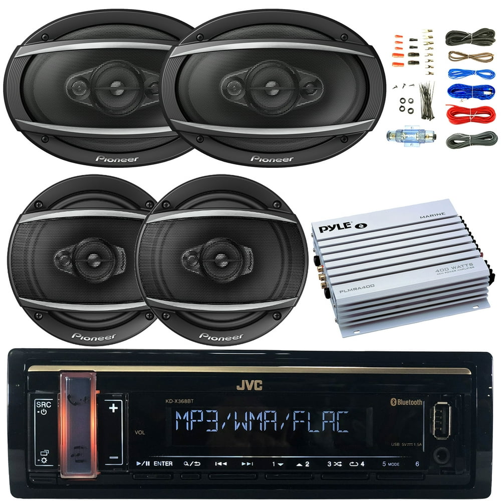 JVC Single DIN Digital Media USB AUX Bluetooth AM/FM Stereo Car Audio Receiver, 2x 6.5" 3Way