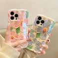 thumbnail image 6 of Case for iPhone 12, Colorful Retro Oil Painting Flower Leaves Laser Glossy Pattern Cute Curly Waves Edge Exquisite Phone Cover Stylish Durable TPU Protective Case for Girls Women - Blue Green, 6 of 12