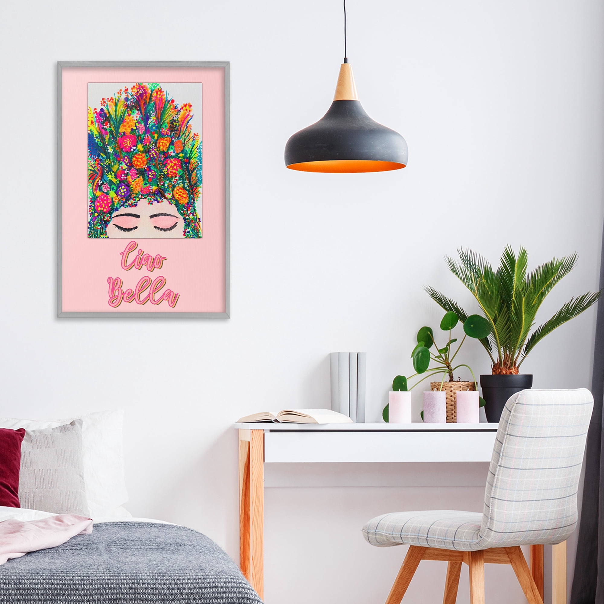 Stupell Industries Ciao Bella Floral Woman Gray Framed Giclee Art, design by Pooja Dave