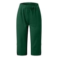 thumbnail image 4 of NinXxx Women's Elastic Waist Pure Color Blend Cropped Trousers Everyday Dark Green S, 4 of 7