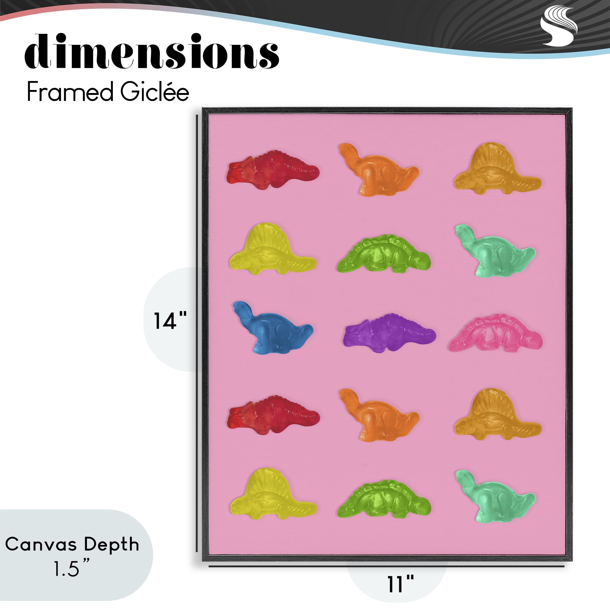 Stupell Industries Dinosaur Candies on Pink Black Framed Giclee Art, design by LISH Creative