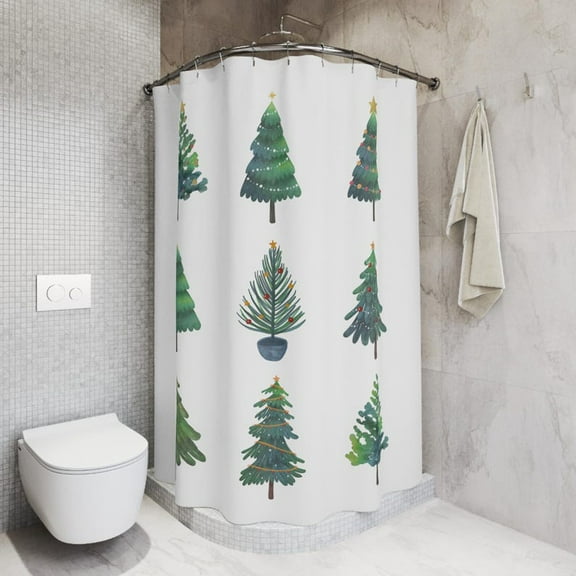 Christmas Tree Shower Curtain Winter Showercurtain Modern Evergreens Bath Curtain Pine Trees Country Watercolor Decor Cabin Decor Gift for Her Him