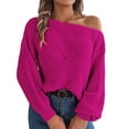 thumbnail image 2 of Pink Sweatshirt for Women's Solid Color Casual Cut Out One Line Neck Off Shoulder Long Sleeve Pullover Sweater Women Fall Clothes, 2 of 6