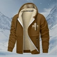 thumbnail image 2 of Mens Jesus Hoodies Christian Fleece Lined Zip Up Cross Thick Heavyweight Jackets Winter Warm Khaki XXXL, 2 of 4