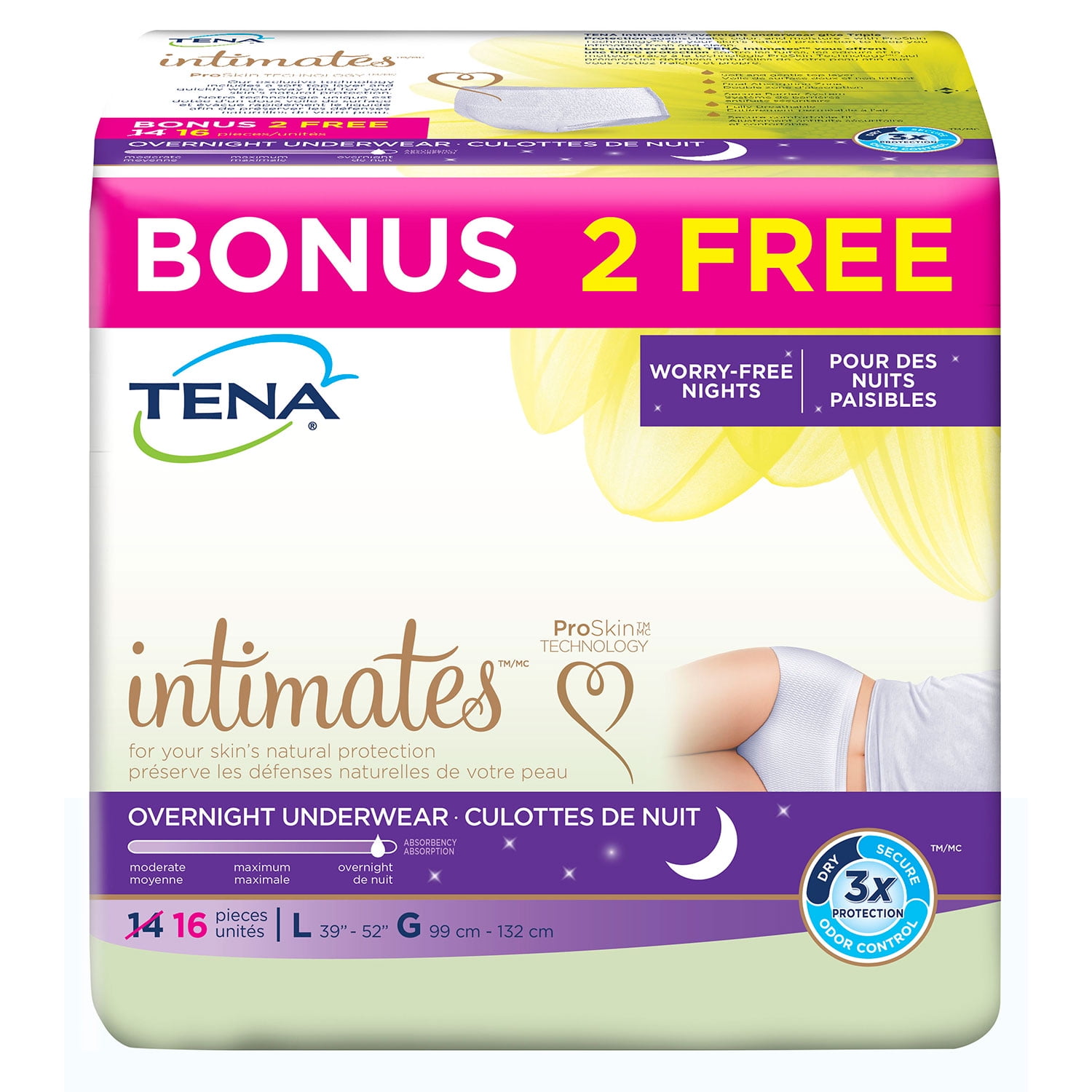 Tena Intimates Incontinence Underwear, Overnight, Large, 16 Count Bonus
