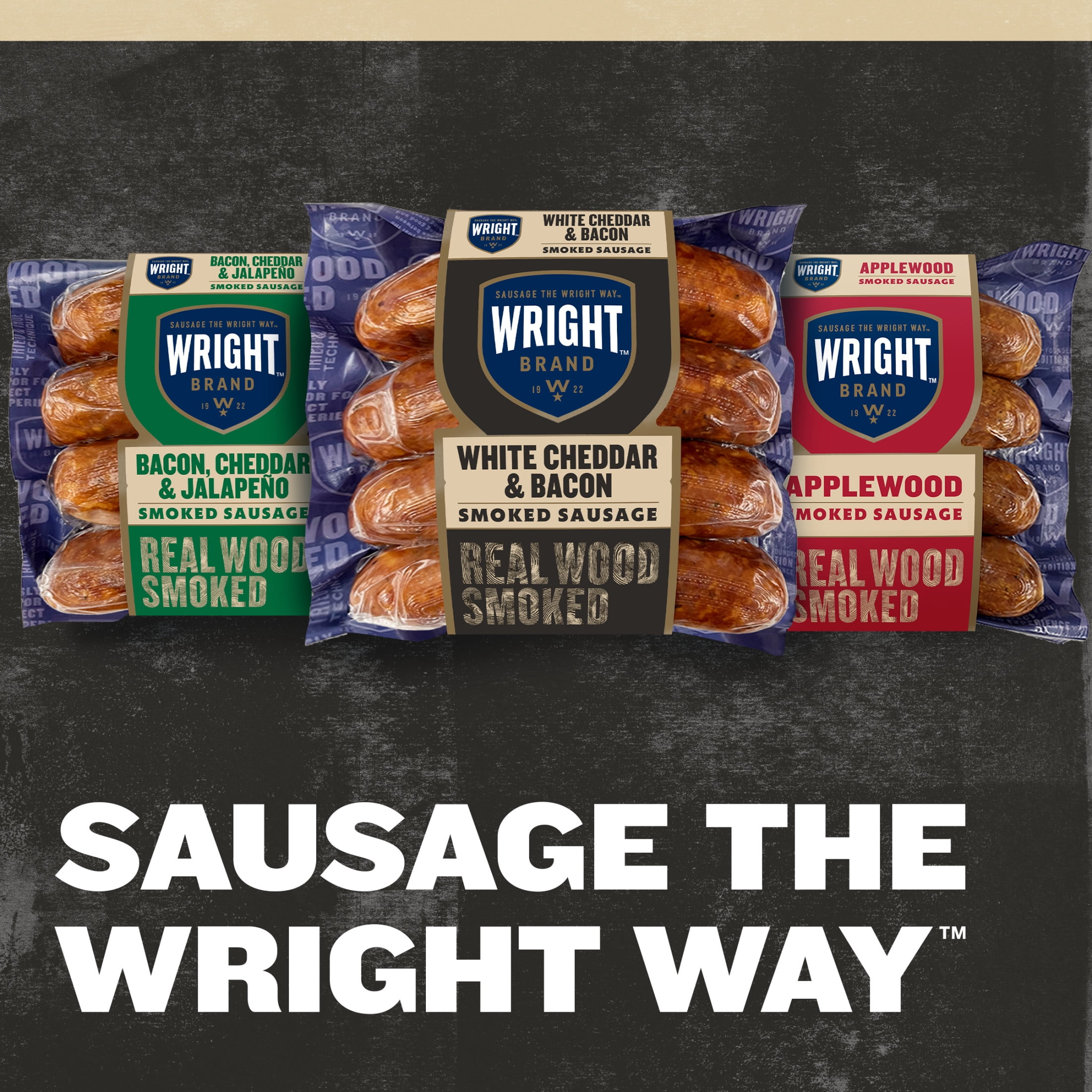 Wright Brand Real Wood Smoked White Cheddar & Bacon Smoked Sausage, 12 oz, 4 Count (Refrigerated)