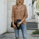 thumbnail image 3 of Top de manga larga con cuello en V, tejido tipo gofre, corte holgado, informal, de fibra de poliéster, para mujer, para otoño, naranja claro S, 3 of 5