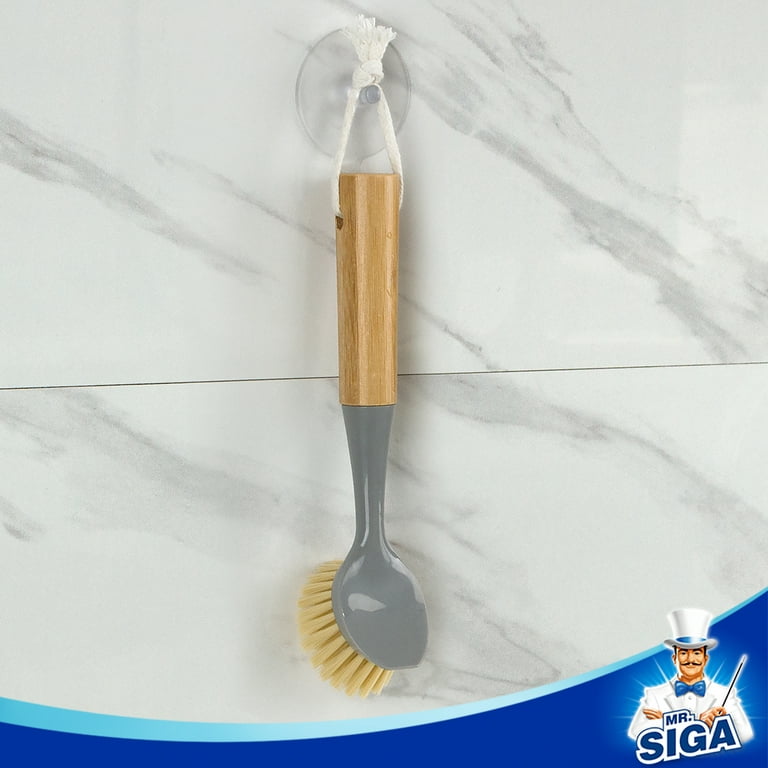 MR.SIGA Dish Brush with Bamboo Handle Built-in Scraper, Scrub
