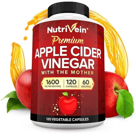 Nutrivein Apple Cider Vinegar Capsules - 1600 Mg Digestive Support - 120 Count