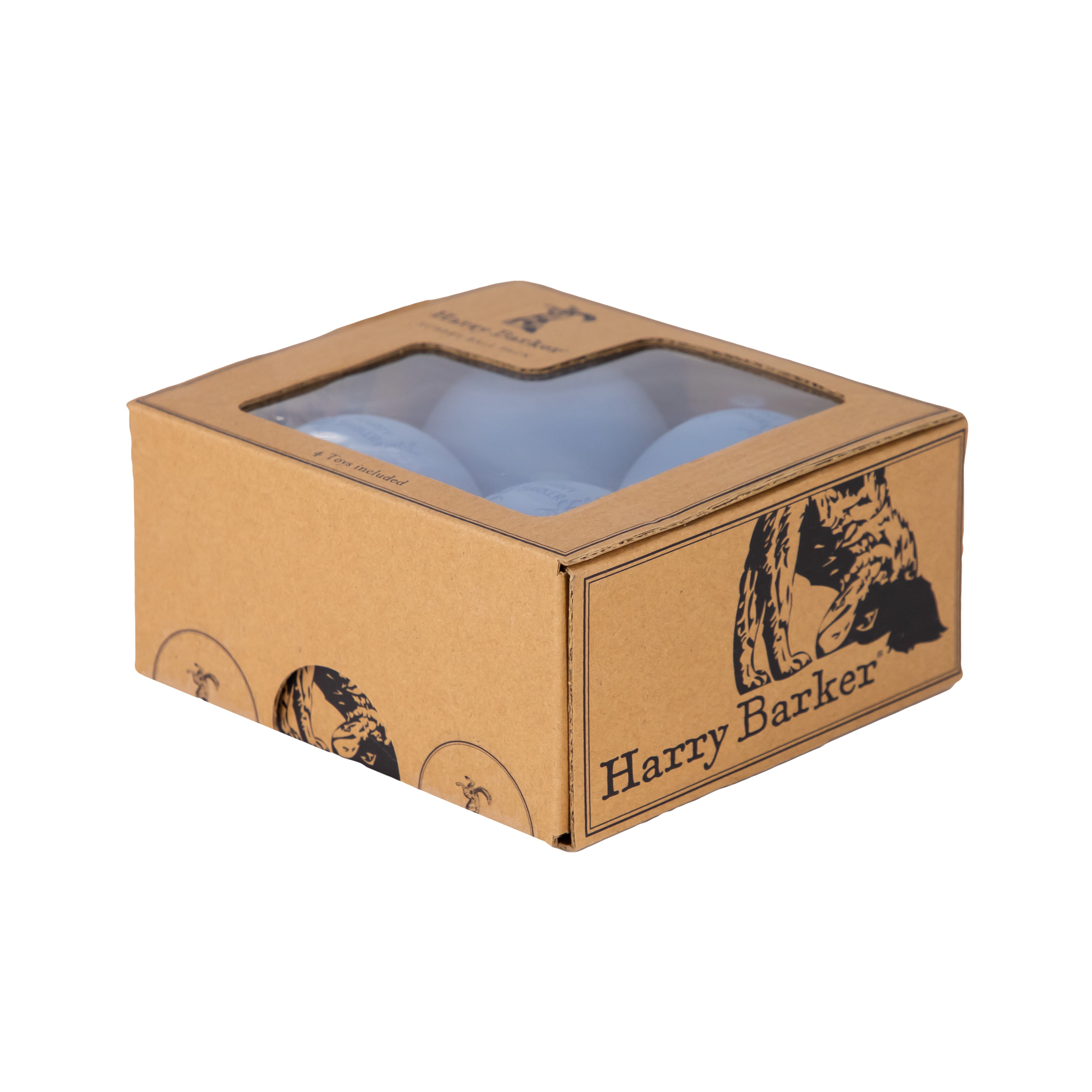 Harry Barker 3 Inch Durable All-Natural Rubber Dog Ball 4 Pack Set, Blue, Large