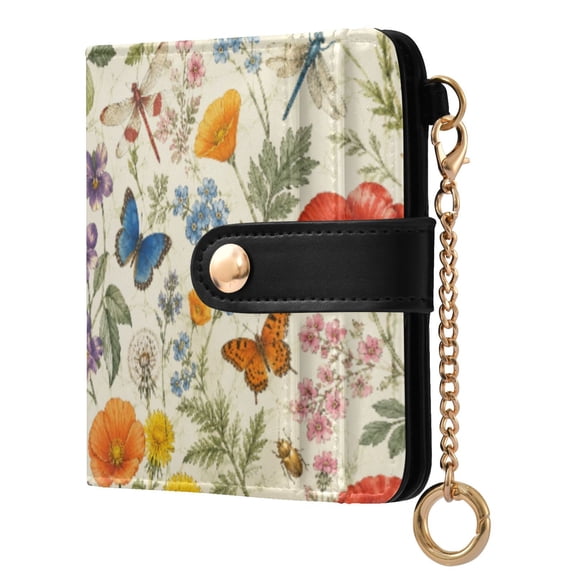 Womens Wallet PU Leather Bifold Small Purse with RFID Blocking Credit Card Holder Colorful Wildflower Pattern