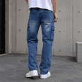 thumbnail image 2 of Men's Medium Wash Straight-Leg Cargo Jeans - Stretchy Denim Pants with Utility Pockets, Casual Daily Jeans for Men, Durable Comfortable Trousers, 2 of 6