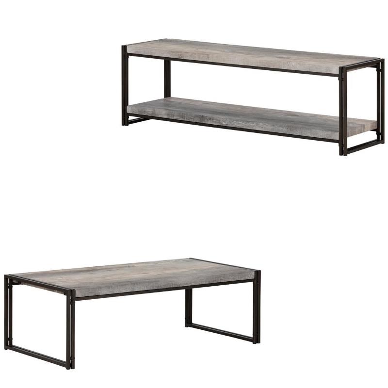 Home Square TV Stand and Coffee Table Living Room 2 Piece Set in Rustic
