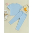 thumbnail image 3 of Child Girls Summer 2PCS Pants Sets Short Sleeve Crewneck T-shirt Solid Color Casual Pants, 3 of 8