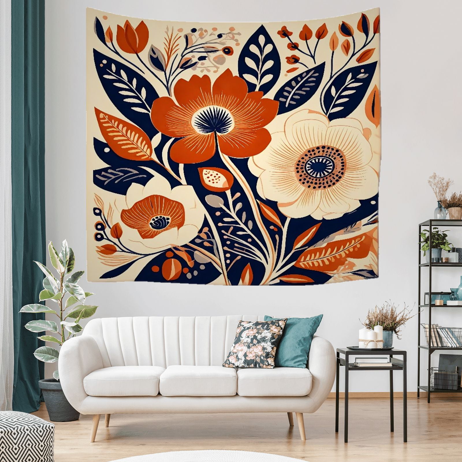 Boho Tapestry Aesthetic Traditional Indian Motifs Floral Pattern Washable Living Room Tapestry 51x59 Inch Durable Decorative Tapestry Aesthetic for Living Room Bedroom Home House