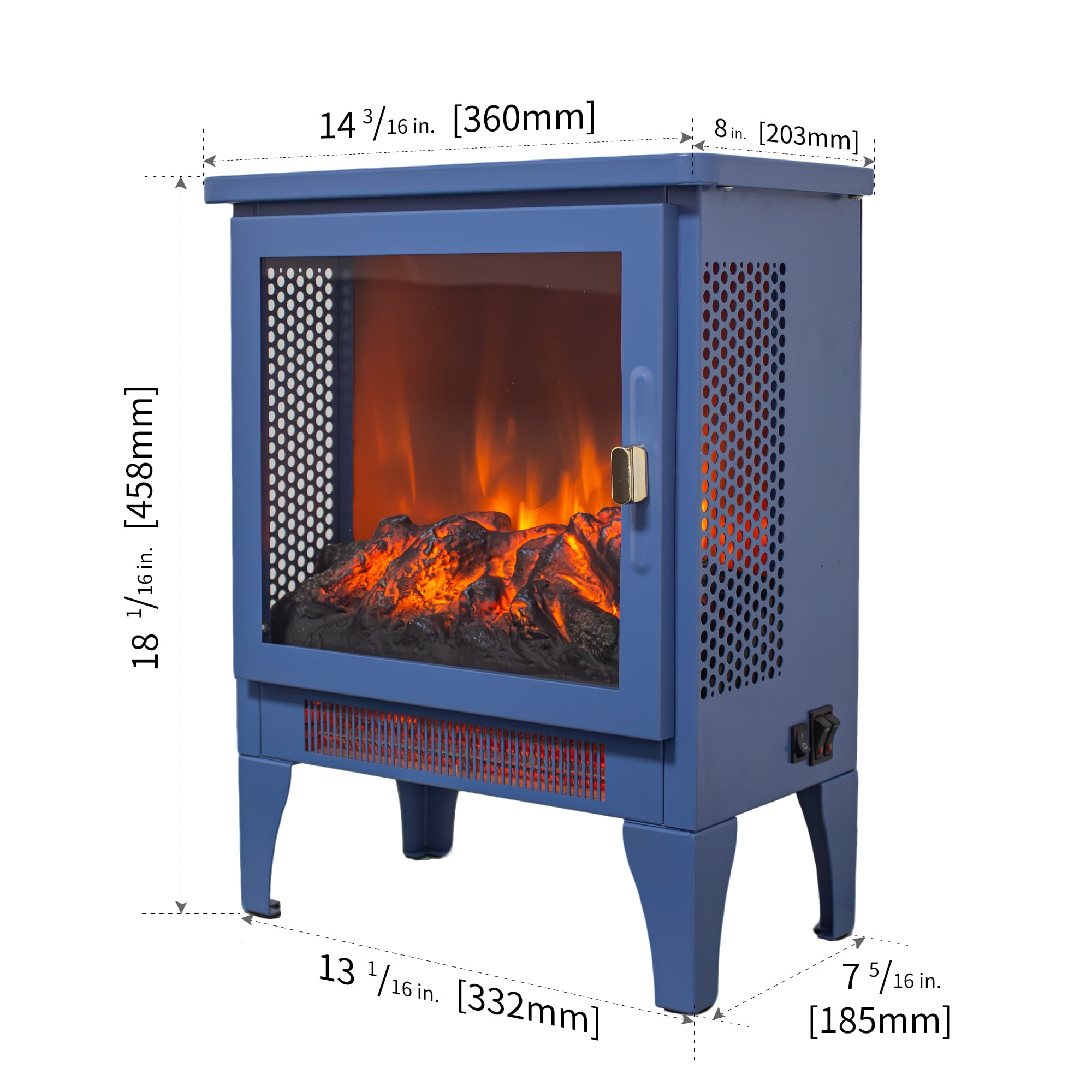 Indoor Fireplaces 17 inch Freestanding Electric Fireplace Stove heater with 3D Flame effect,Classic Blue,Gas Indoor Fireplaces