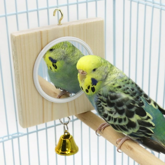 WHAMVOX Hanging  Bird Mirror Household Cockatiel Toy Suspending Parakeet Toy Bird Supply with Bell